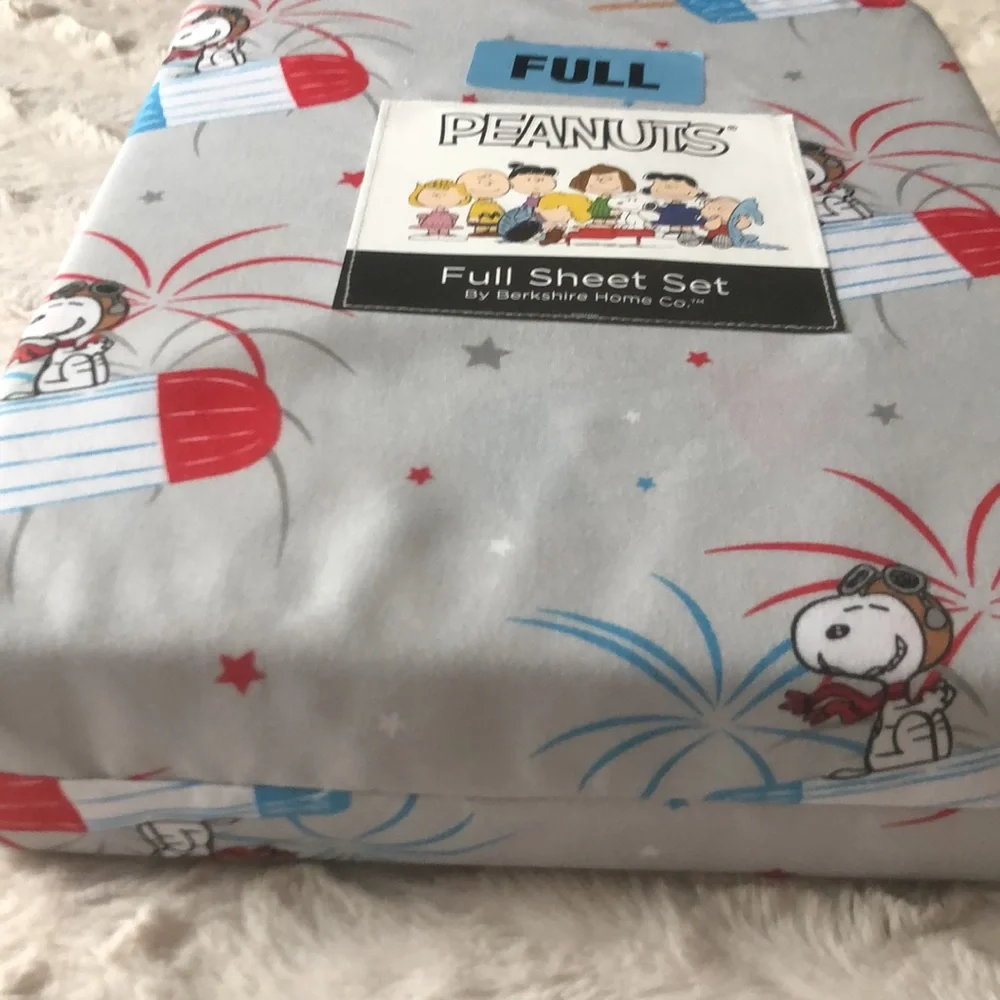 Peanuts Patriotic FULL Sheet Set - Gray with Red & Blue